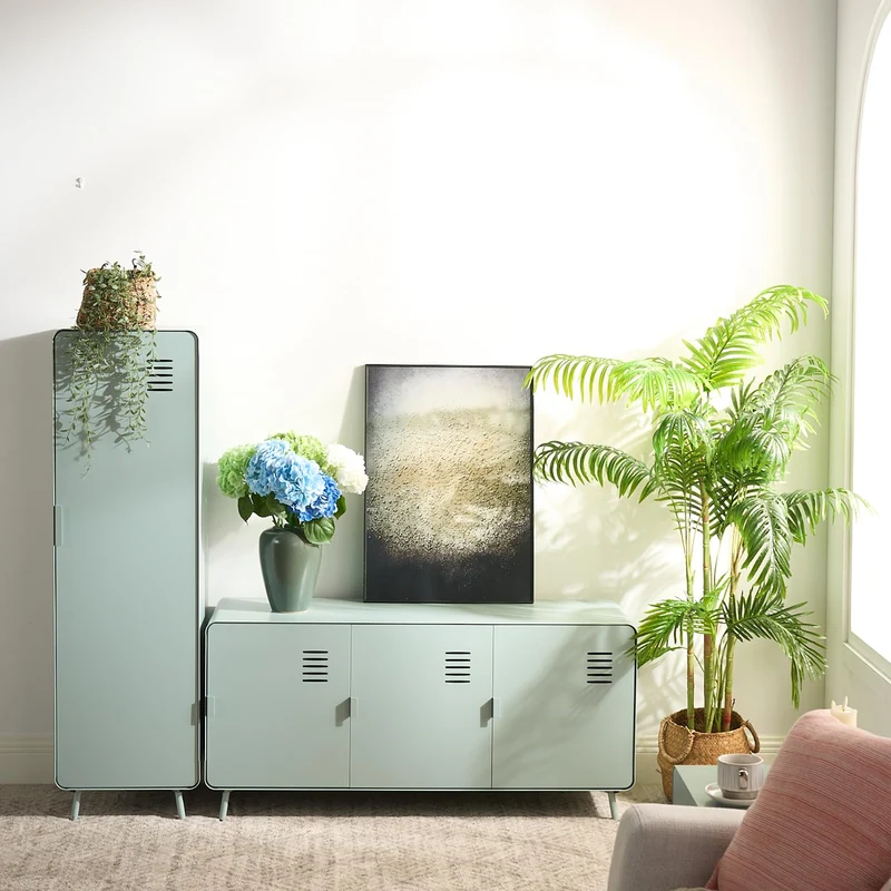 MEUBLE COSY Armoire Meuble de Rangement avec Portes et Étagères Caisson de Bureau en Métal pour Salon Chambre Entrée, Industriel, Vert Clair, 40x40x137cm