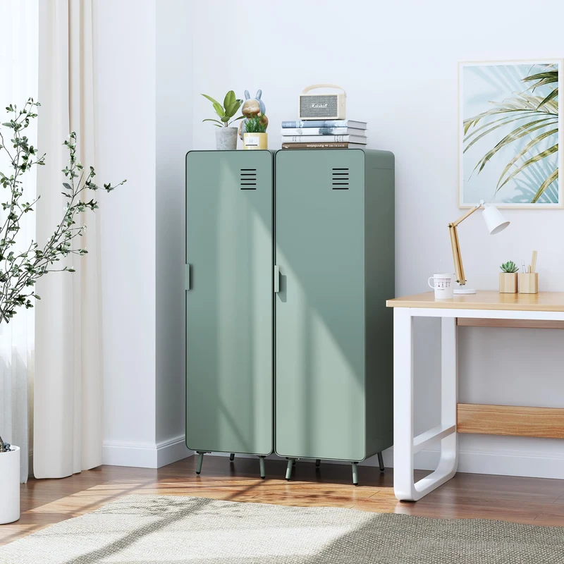 MEUBLE COSY Armoire Meuble de Rangement avec Portes et Étagères Caisson de Bureau en Métal pour Salon Chambre Entrée, Industriel, Vert Clair, 40x40x137cm