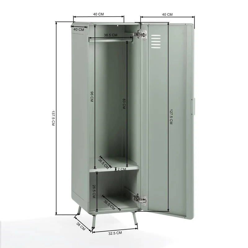 MEUBLE COSY Armoire Meuble de Rangement avec Portes et Étagères Caisson de Bureau en Métal pour Salon Chambre Entrée, Industriel, Vert Clair, 40x40x137cm