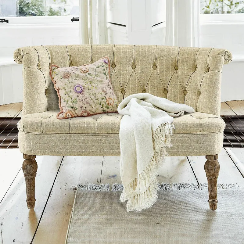 Loberon Weralin - Canapé Chesterfield classique à carreaux - Rembourrage fixe - Lin, coton, chêne - Beige