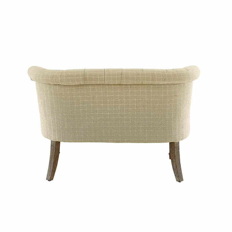 Loberon Weralin - Canapé Chesterfield classique à carreaux - Rembourrage fixe - Lin, coton, chêne - Beige