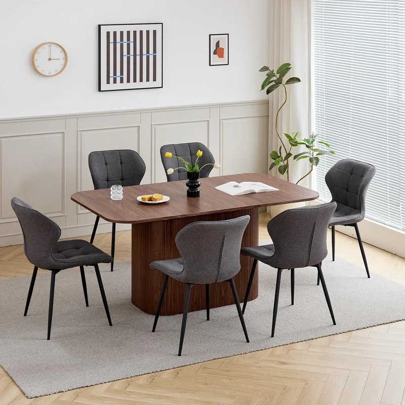 BenyLed Table à Manger Rectangulaire de 160 cm pour 4 à 6 Personnes, Table de Cuisine Moderne avec Piétement à Lattes en Bois pour la Maison, Le Restaurant, Le Bureau, etc. (Noyer)