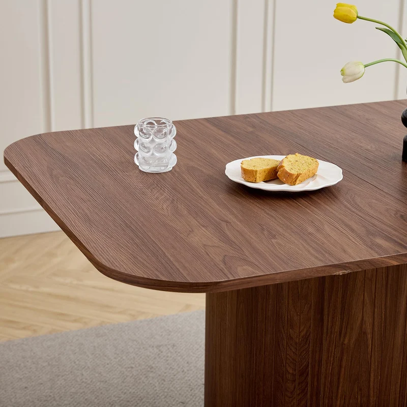 BenyLed Table à Manger Rectangulaire de 160 cm pour 4 à 6 Personnes, Table de Cuisine Moderne avec Piétement à Lattes en Bois pour la Maison, Le Restaurant, Le Bureau, etc. (Noyer)