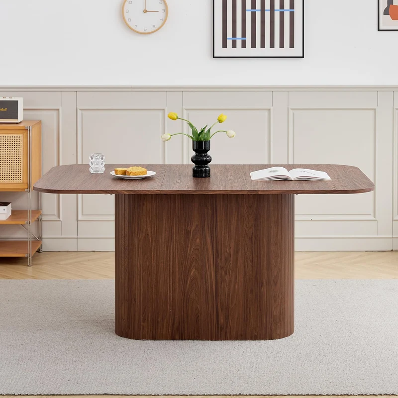 BenyLed Table à Manger Rectangulaire de 160 cm pour 4 à 6 Personnes, Table de Cuisine Moderne avec Piétement à Lattes en Bois pour la Maison, Le Restaurant, Le Bureau, etc. (Noyer)