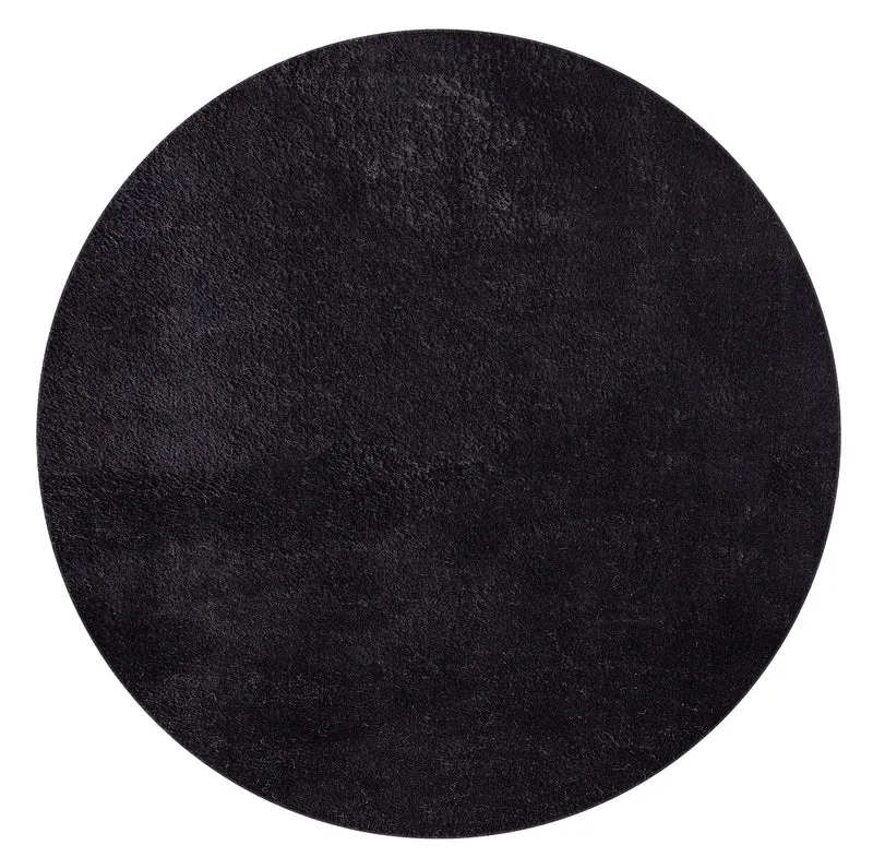 Mia´s Tapis Taos Tapis Moelleux à Poils Courts, Dessous antidérapant, Lavable à 30 degrés, Super Doux, Aspect Fourrure, Noir, 200 cm Rond