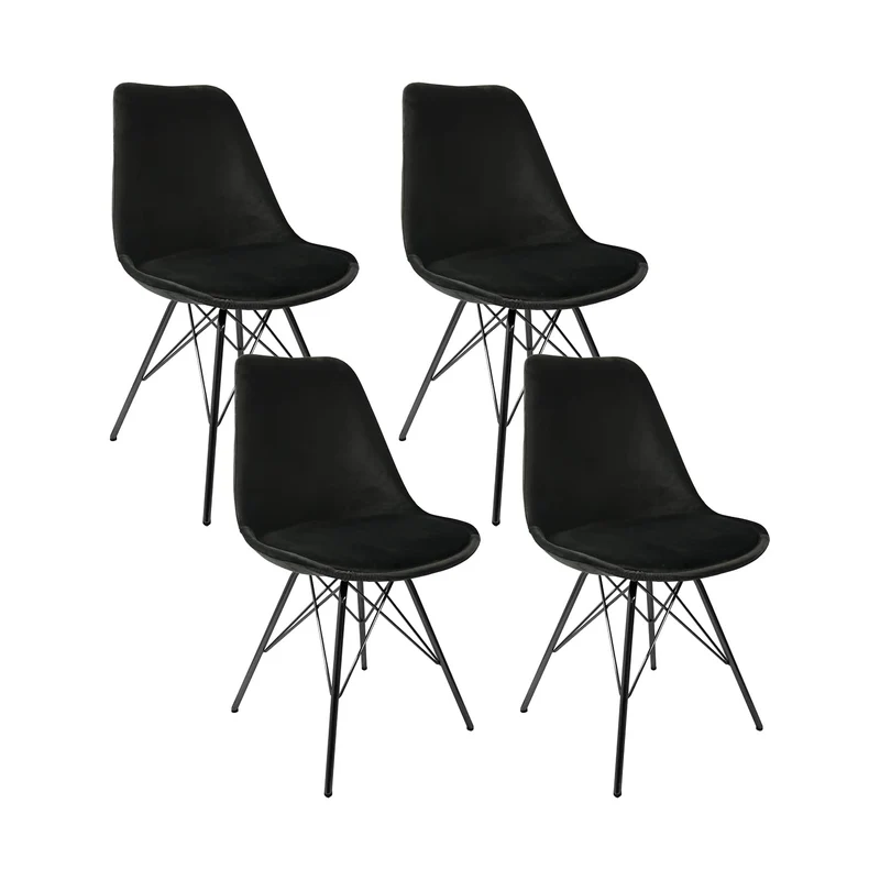 Kick Collection Ensemble de 4 Chaise de Salle à Manger Velvet - Velours - Noir - Moderne et de Haute qualité - Tissu Velours et métal - Disponible dans de Nombreuses Couleurs