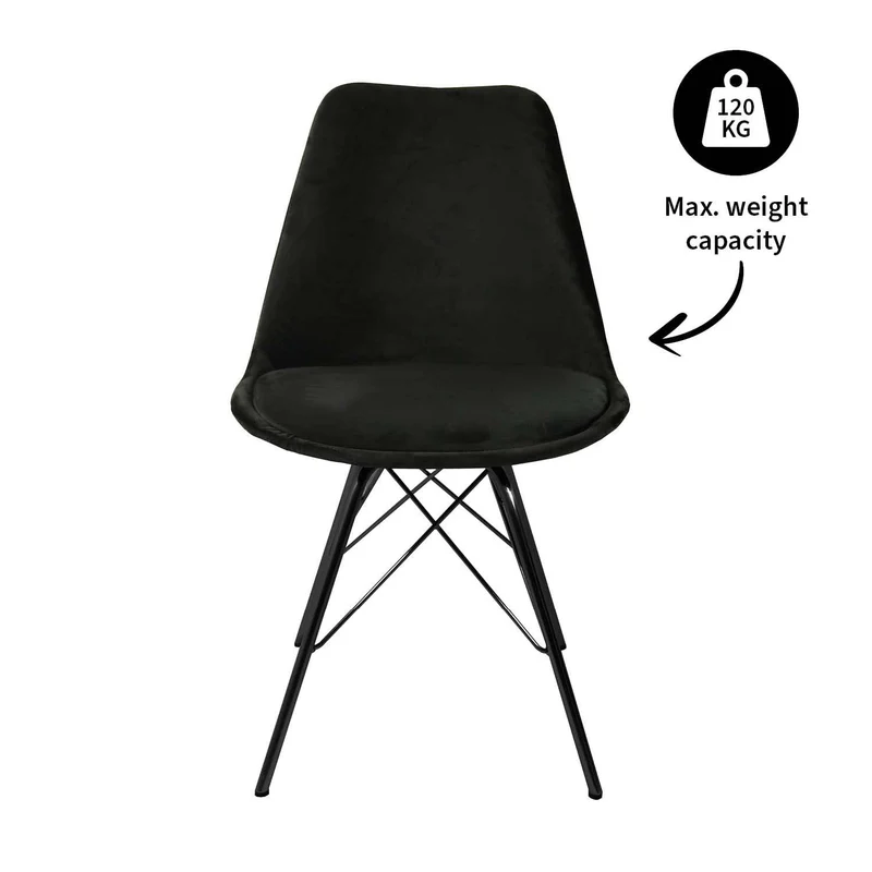 Kick Collection Ensemble de 4 Chaise de Salle à Manger Velvet - Velours - Noir - Moderne et de Haute qualité - Tissu Velours et métal - Disponible dans de Nombreuses Couleurs