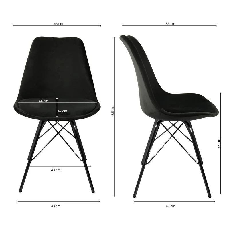 Kick Collection Ensemble de 4 Chaise de Salle à Manger Velvet - Velours - Noir - Moderne et de Haute qualité - Tissu Velours et métal - Disponible dans de Nombreuses Couleurs