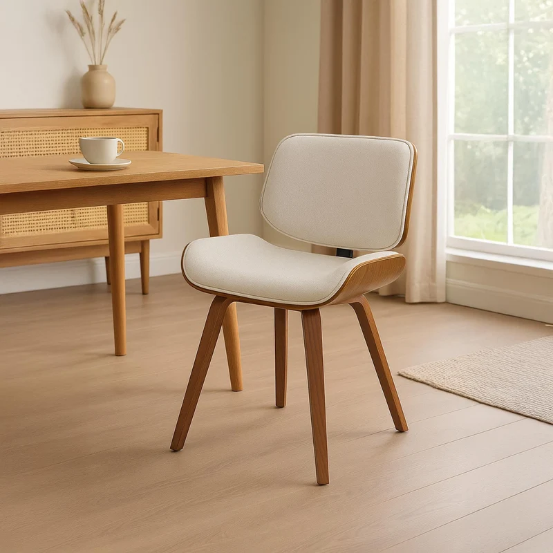 CLP Chaise de Salle à Manger Beverley Tissu, Chaise de Cuisine en Bois, avec Dossier, Fauteuil rembourré, Couleur:Noyer/crème