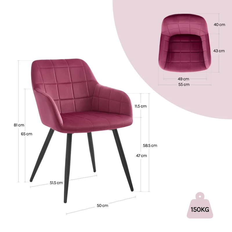 WOLTU Chaise de Salle à Manger, Chaise de Cuisine rembourrée en Velours, Pied en métal,Bordeaux BH93bd-1