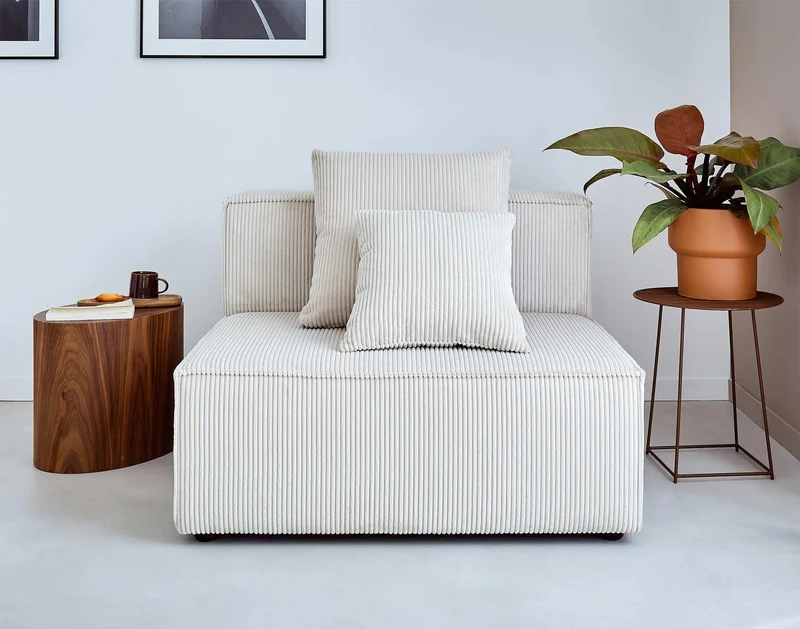 Lisa Design - Canapé Modulable d'angle Droit - Colombine en Velours Côtelé - Sofa Beige 5 Places - Salon