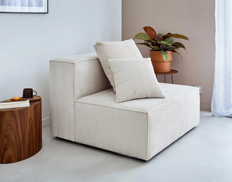 Lisa Design - Canapé Modulable d'angle Droit - Colombine en Velours Côtelé - Sofa Beige 5 Places - Salon
