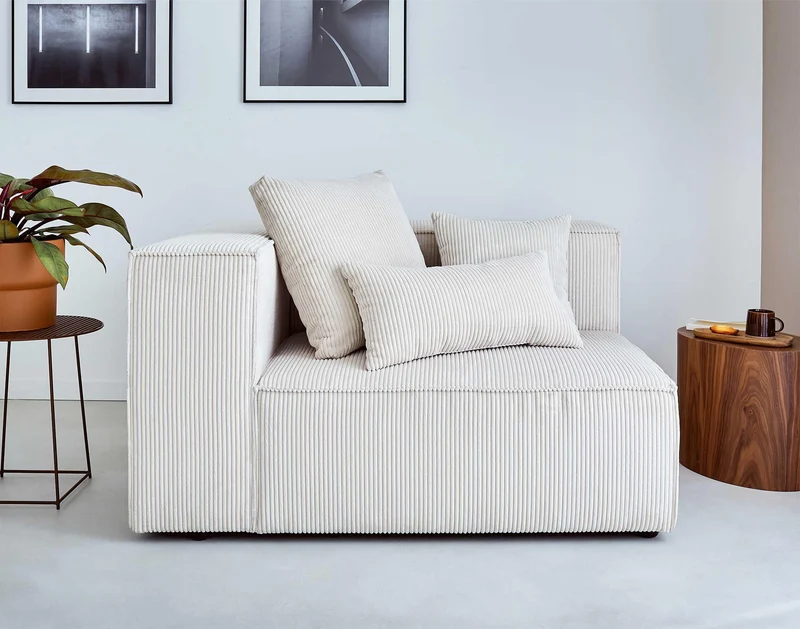 Lisa Design - Canapé Modulable d'angle Droit - Colombine en Velours Côtelé - Sofa Beige 5 Places - Salon