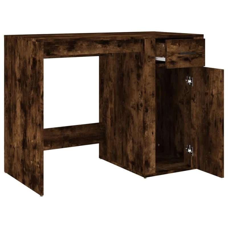 vidaXL Bureau, Table d'Ordinateur avec 1 Tiroir et 1 Armoire, Bureau Informatique avec Rangement Intérieur, Moderne, Chêne Fumé Bois d'Ingénierie
