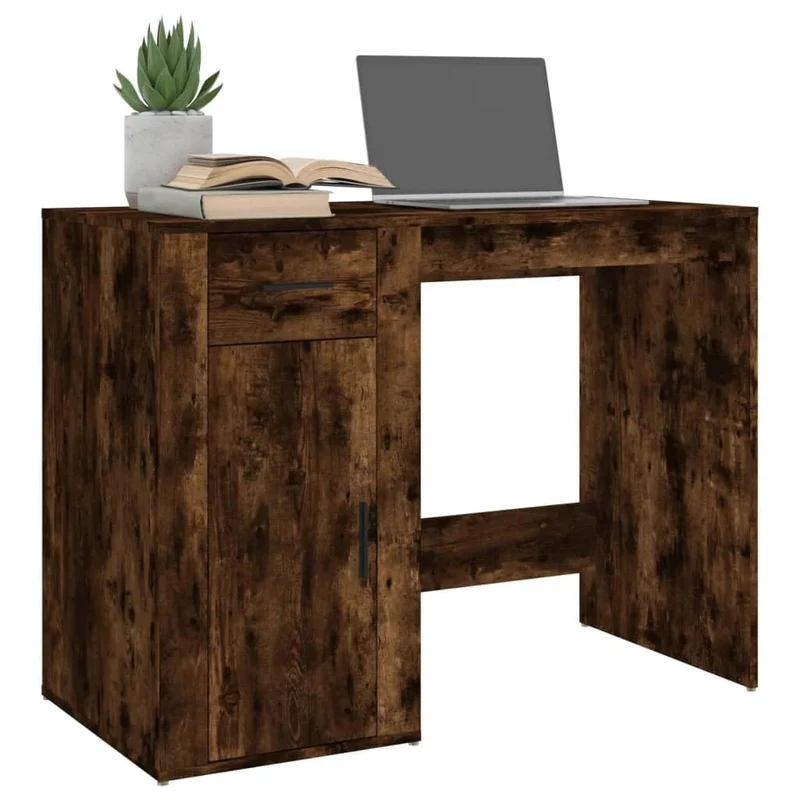 vidaXL Bureau, Table d'Ordinateur avec 1 Tiroir et 1 Armoire, Bureau Informatique avec Rangement Intérieur, Moderne, Chêne Fumé Bois d'Ingénierie