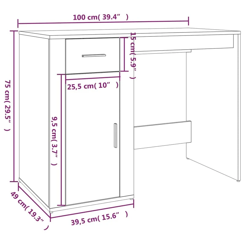 vidaXL Bureau, Table d'Ordinateur avec 1 Tiroir et 1 Armoire, Bureau Informatique avec Rangement Intérieur, Moderne, Chêne Fumé Bois d'Ingénierie
