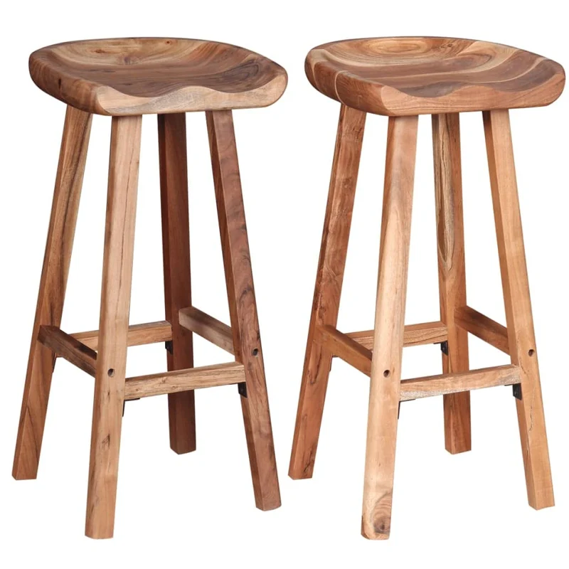 INLIFE Lot de 2 tabourets de bar en bois massif d'acacia, marron, 17,9 kg