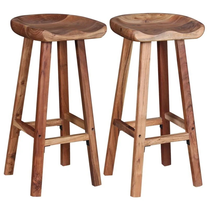 INLIFE Lot de 2 tabourets de bar en bois massif d'acacia, marron, 17,9 kg