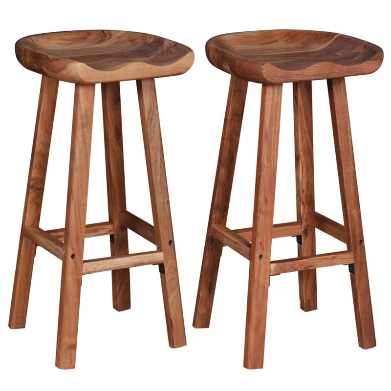 INLIFE Lot de 2 tabourets de bar en bois massif d'acacia, marron, 17,9 kg