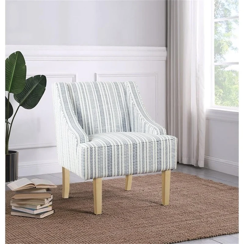 HomePop Fauteuil d'appoint en velours avec accoudoirs Swoop, rayures bleues et blanches