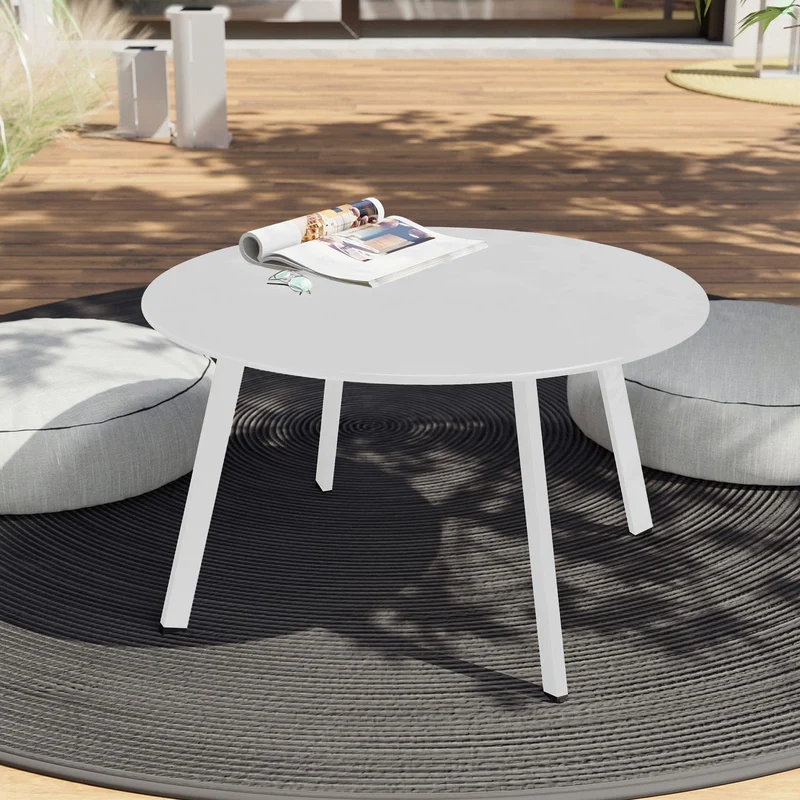 Grand patio Table Basse, Café Table, Acier de Première Qualité, Poids Léger, Table D’appoint Ronde latérale pour Bureau, Balcon, Cuisine et la Chambre (Blanc)