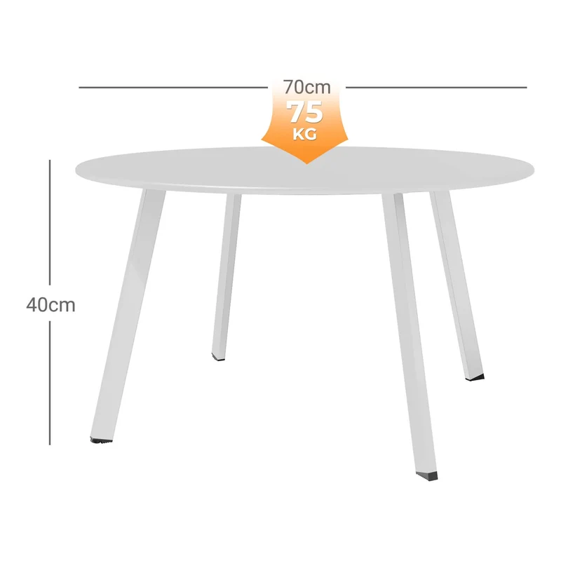 Grand patio Table Basse, Café Table, Acier de Première Qualité, Poids Léger, Table D’appoint Ronde latérale pour Bureau, Balcon, Cuisine et la Chambre (Blanc)