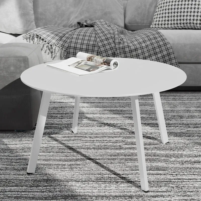 Grand patio Table Basse, Café Table, Acier de Première Qualité, Poids Léger, Table D’appoint Ronde latérale pour Bureau, Balcon, Cuisine et la Chambre (Blanc)