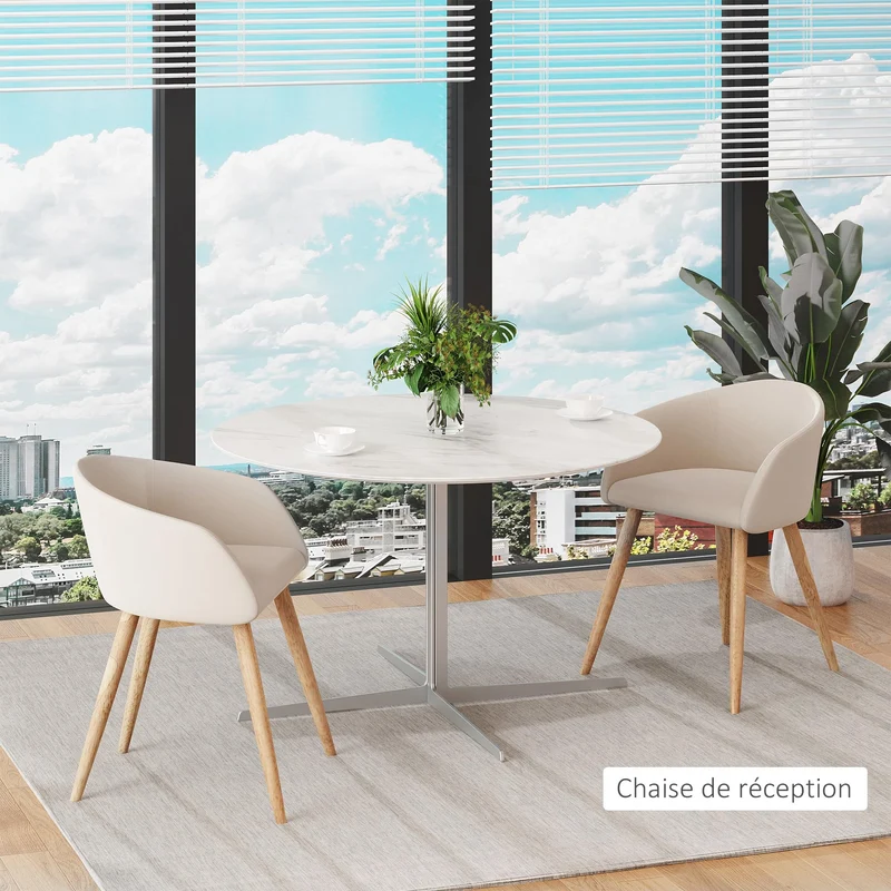 HOMCOM Lot de 2 chaises de Salle à Manger Chaise de Cuisine Design scandinave - Pieds inclinés effilés Bois Caoutchouc - Assise Dossier accoudoirs ergonomiques Aspect Lin Beige