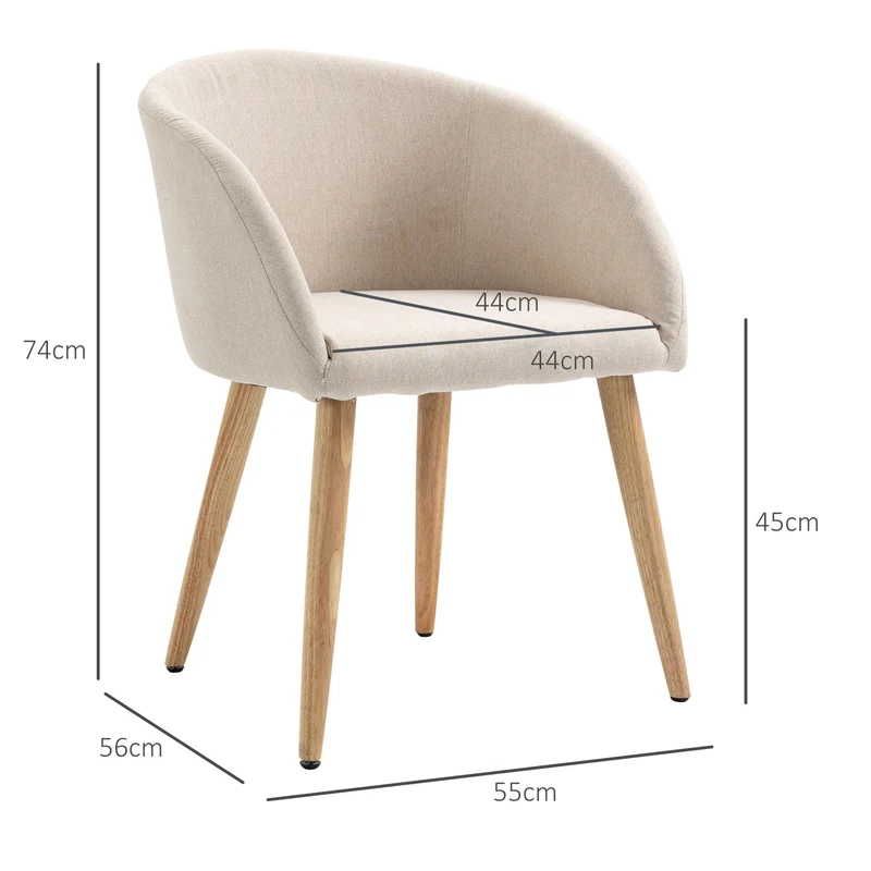 HOMCOM Lot de 2 chaises de Salle à Manger Chaise de Cuisine Design scandinave - Pieds inclinés effilés Bois Caoutchouc - Assise Dossier accoudoirs ergonomiques Aspect Lin Beige