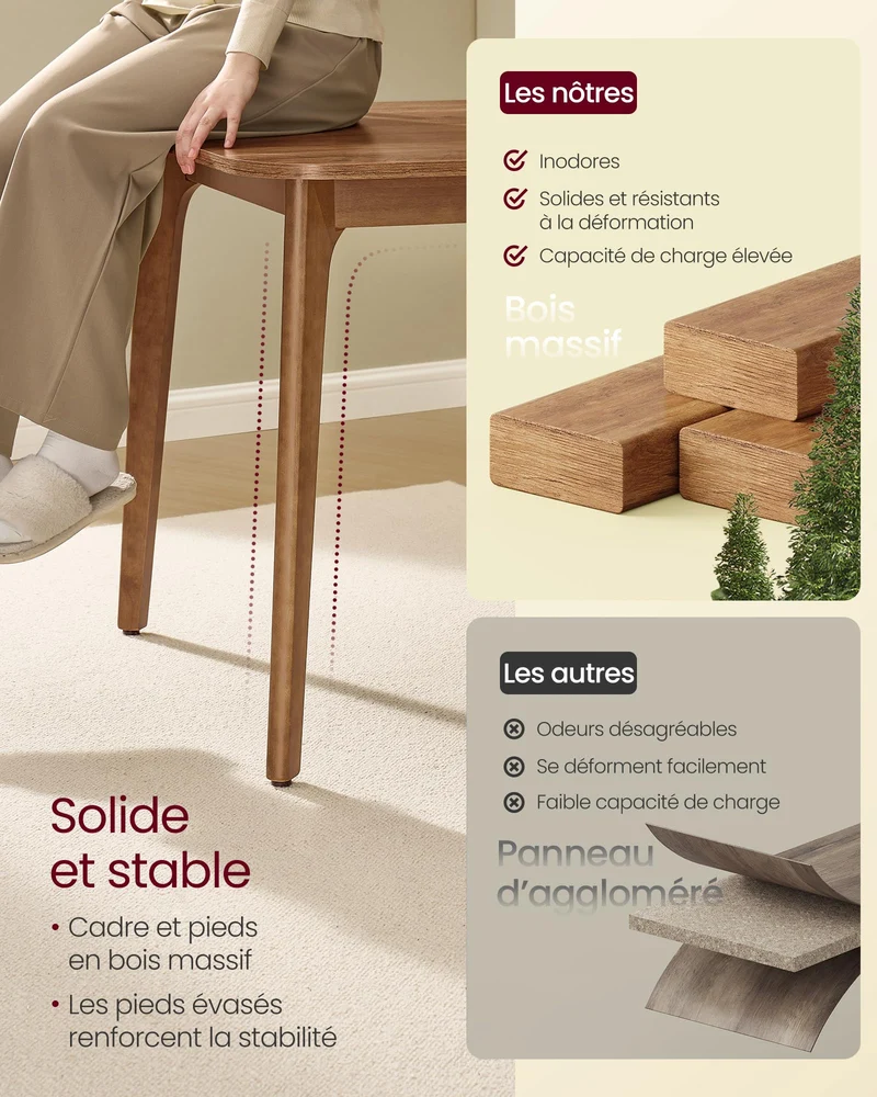 VASAGLE Table de Salle à Manger, Plateau Extensible, Capacité de Charge de 120 kg, pour Salle à Manger, Bureau ou Espace de Travail, Design Épuré, Marron Miel KDT090K01
