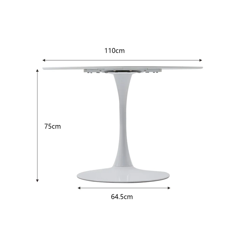 HJhomeheart Table à Manger Ronde Moderne - Pour Cuisine, Salle à Manger et Bureau - Blanche, Diamètre 110 * 75(H) CM
