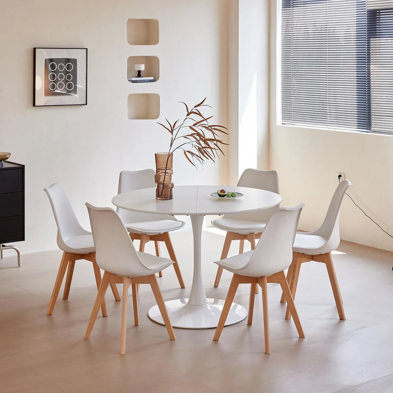 HJhomeheart Table à Manger Ronde Moderne - Pour Cuisine, Salle à Manger et Bureau - Blanche, Diamètre 110 * 75(H) CM