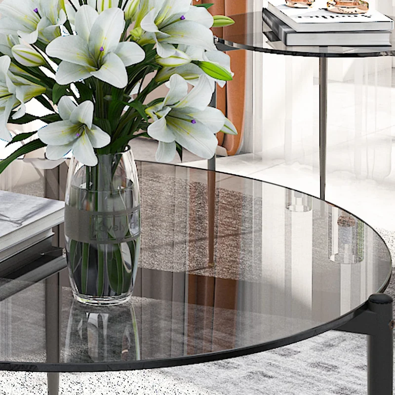 Artloge Table Basse Salon Ronde: Meuble de Salon en Verre Trempé et Métal Table Basse Design Moderne pour Bureau Chambre 80 x 40 cm
