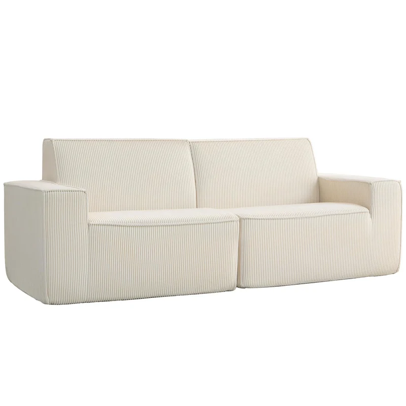 HOMCOM Canapé 3 Places en Velours côtelé 230 cm, canapé Moderne avec Assise et accoudoirs rembourrées, entièrement compressé Pas de Montage nécessaire, pour Salon, Chambre, Bureau, Beige