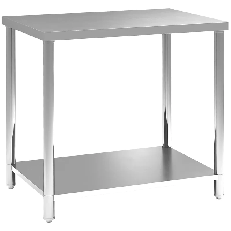 HOMCOM Table de Travail en Acier Inoxydable Table de préparation 2 étagère, Plan de Travail pour Cuisine, Garage, Jardin, 90 x 60 x 86 cm, argenté