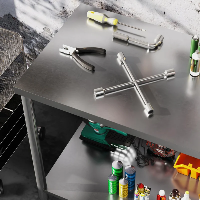 HOMCOM Table de Travail en Acier Inoxydable Table de préparation 2 étagère, Plan de Travail pour Cuisine, Garage, Jardin, 90 x 60 x 86 cm, argenté
