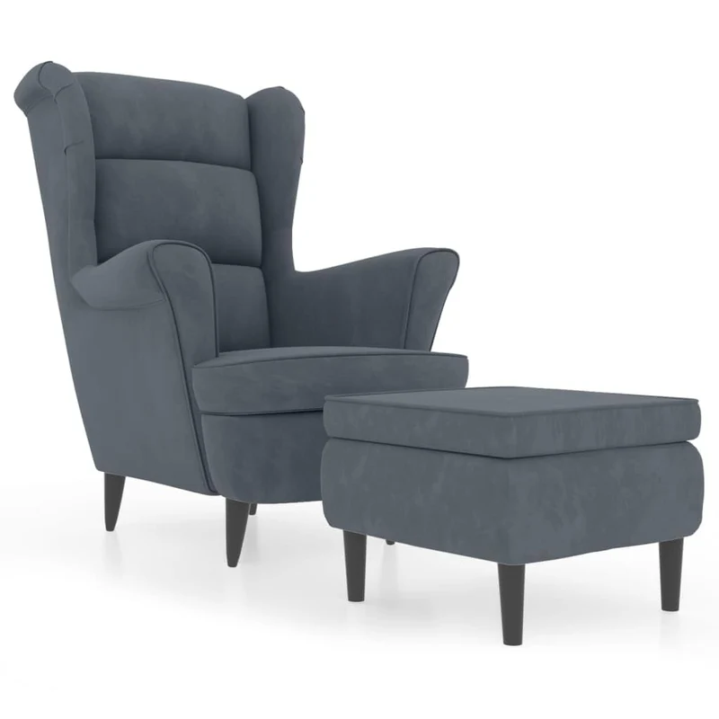 vidaXL Fauteuil à Oreilles avec Tabouret Chaise de Relaxation Siège de Salon Meuble de Salle de Séjour Maison Intérieur Gris Foncé Velours
