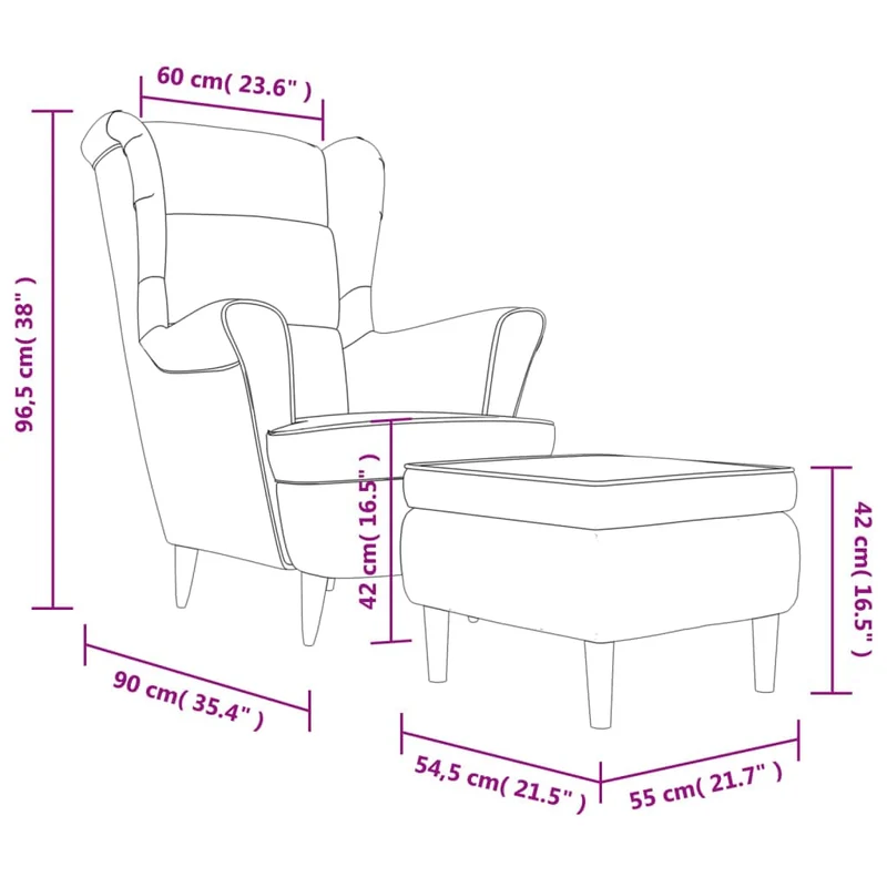 vidaXL Fauteuil à Oreilles avec Tabouret Chaise de Relaxation Siège de Salon Meuble de Salle de Séjour Maison Intérieur Gris Foncé Velours