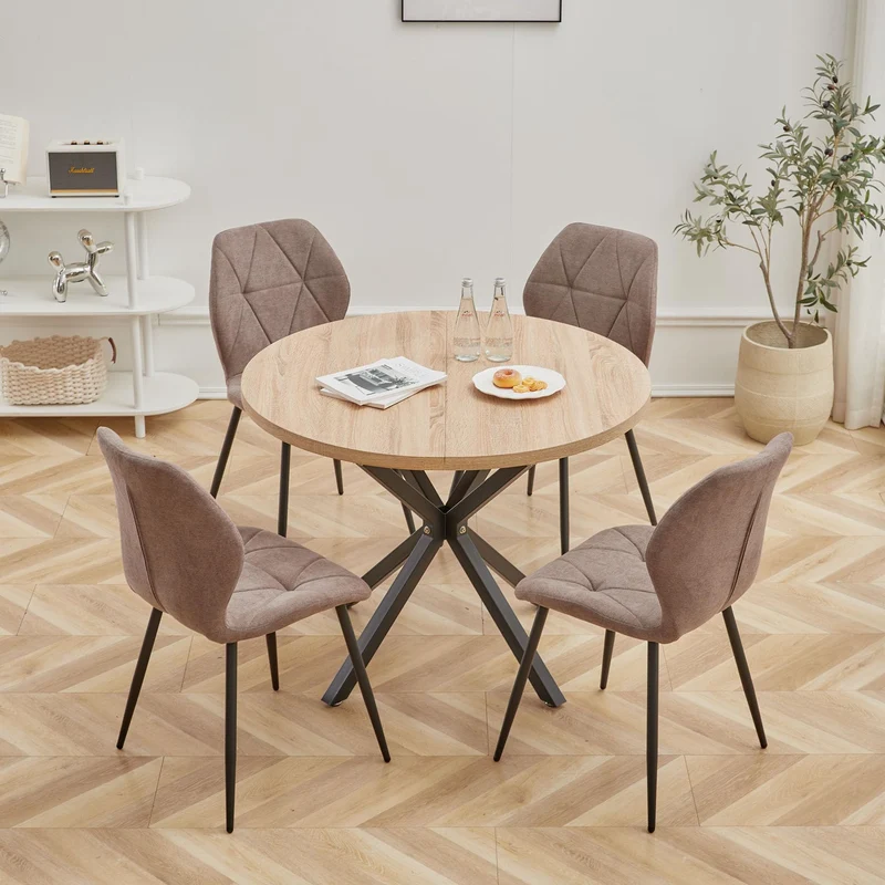 BenyLed Table Ronde avec Pieds Robustes en Forme de X, 100cm*100cm*76.5cm pour Cuisine, Petit Espace, Appartement (Grain de Bois Clair)
