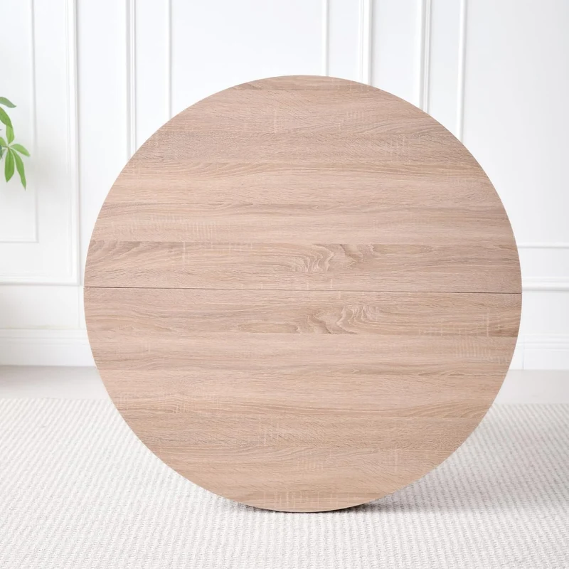 BenyLed Table Ronde avec Pieds Robustes en Forme de X, 100cm*100cm*76.5cm pour Cuisine, Petit Espace, Appartement (Grain de Bois Clair)