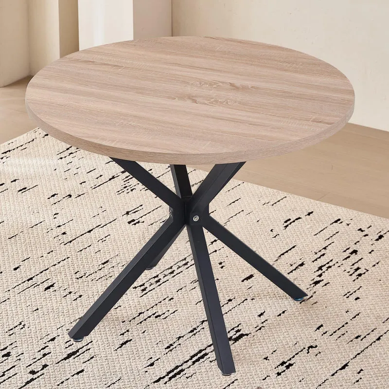 BenyLed Table Ronde avec Pieds Robustes en Forme de X, 100cm*100cm*76.5cm pour Cuisine, Petit Espace, Appartement (Grain de Bois Clair)
