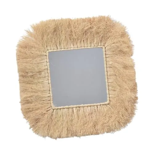 FLCPJGV Miroir de Ferme en Paille tressée, Miroir décoratif, Miroir bohème pour Salle de Bain et Appartement, CarrÉ