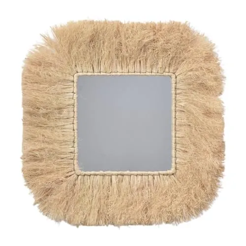 FLCPJGV Miroir de Ferme en Paille tressée, Miroir décoratif, Miroir bohème pour Salle de Bain et Appartement, CarrÉ