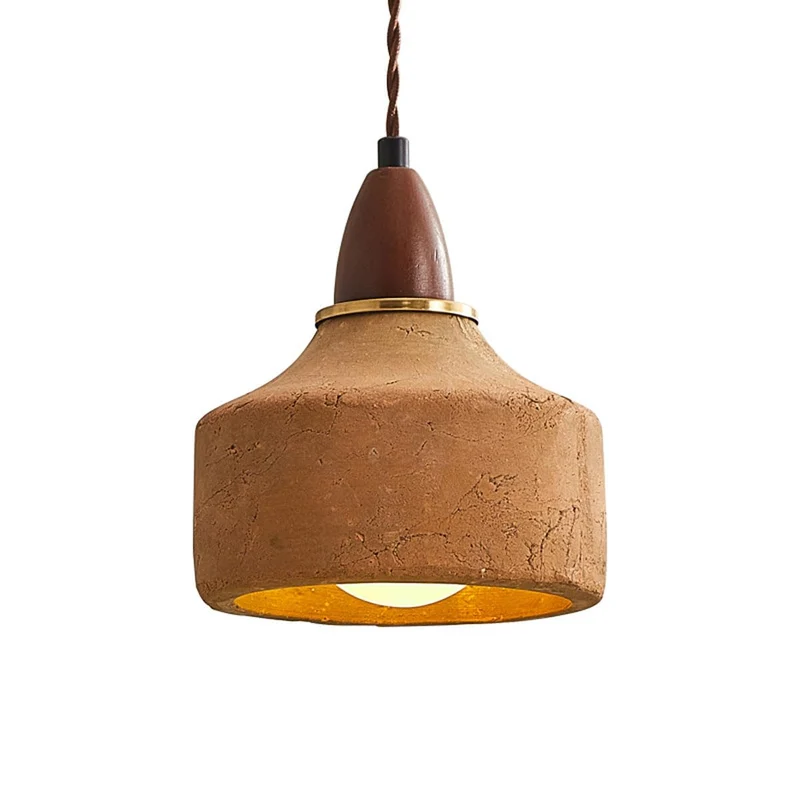 MODEBHD Lampe à suspension simple en béton Wabi Sabi Lampe à suspension en céramique couleur café, Lampe à suspension en bois massif de style japonais Lampe à suspension réglable en terre cuite du mil