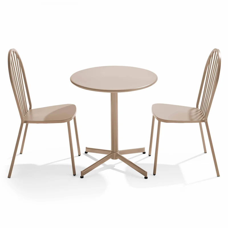 Oviala Ensemble Table de terrasse inclinable et 2 chaises bistrot Taupe - Palavas