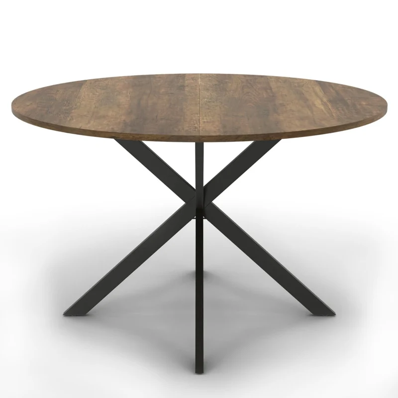 IDMarket - Table à Manger Ronde Alix 6 Personnes Pied araignée Noir et Plateau Bois foncé Hawkins 110 cm