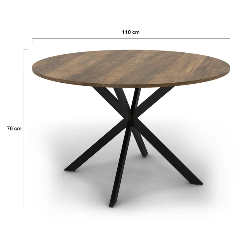 IDMarket - Table à Manger Ronde Alix 6 Personnes Pied araignée Noir et Plateau Bois foncé Hawkins 110 cm