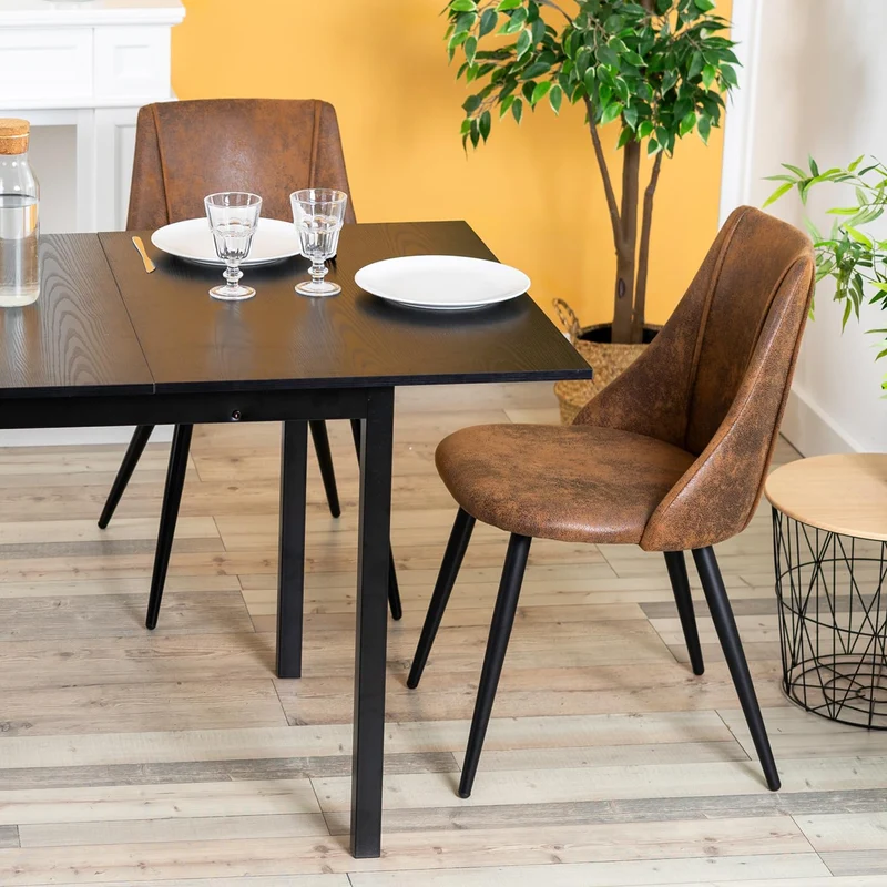 MEUBLE COSY Lot de 4 Chaises de Salle à Manger Rétro Fauteuil Assise rembourrée en suédine Pieds en métal pour Cuisine Salon Chambre Bureau, Style Industriel, Marron, 52,5x49,5x83cm