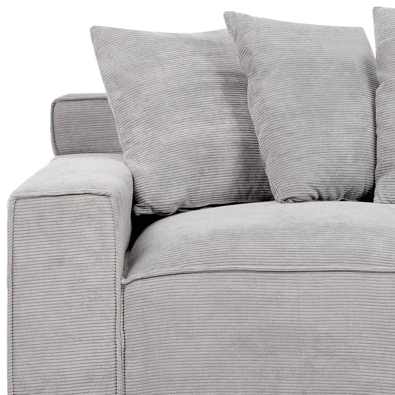 Beliani Canapé 3 Places en Velours Côtelé Gris Clair Rembourrage Épais en Mousse Ultra Confortable Idéal pour Salon Moderne et Industriel