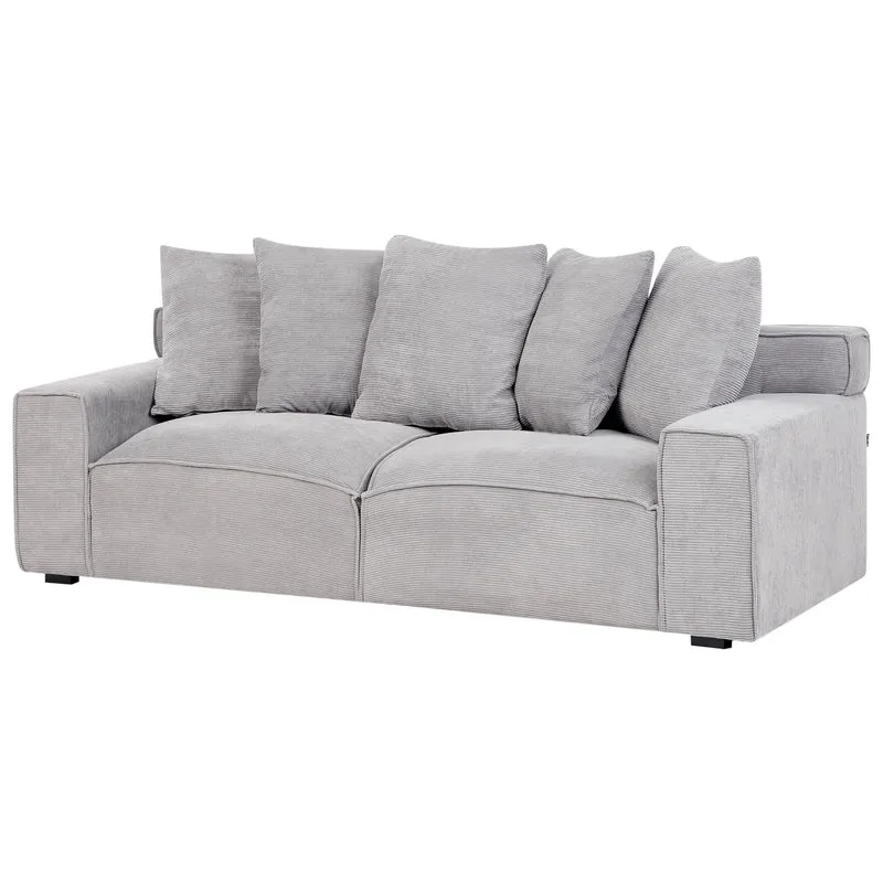 Beliani Canapé 3 Places en Velours Côtelé Gris Clair Rembourrage Épais en Mousse Ultra Confortable Idéal pour Salon Moderne et Industriel
